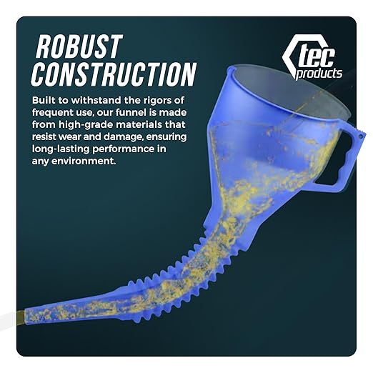 FlexAll Long Flexible Funnel for Automotive Use - Durable Nitrile Rubber - Ideal for Car Oil Change, Transmission Funnel Fluid, Diesel, Fuel, Gas - Made in USA - Blue (16 x 5 Inches)