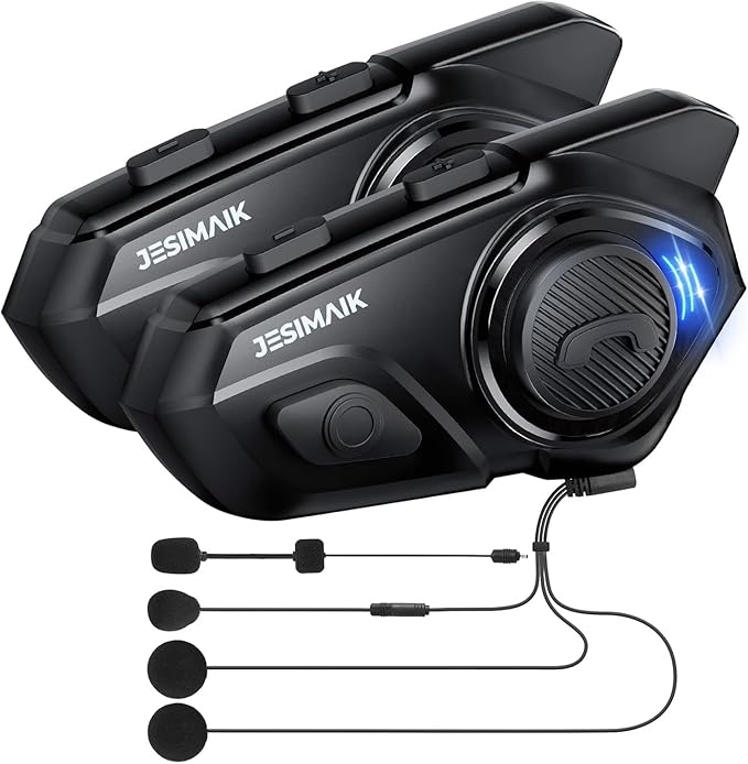 Motorcycle Helmet Bluetooth Headset, 10 Way 2KM Helmet Communication System, Multitasking Audio Motorcycle Intercom, 2 Mics&40mm Speaker, 2 Pack