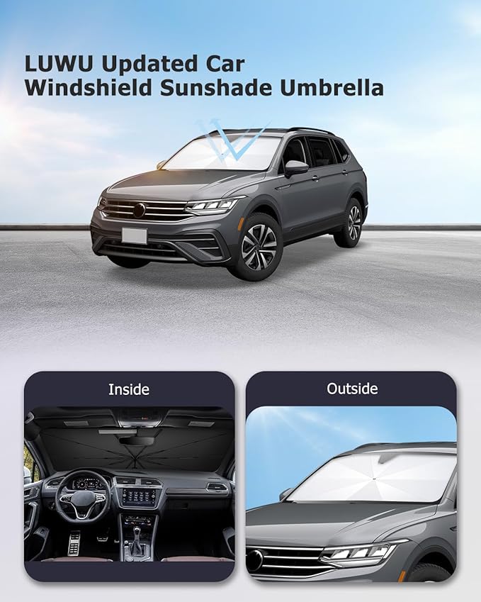 2025 Upgrade Car Windshield Sun Shade Windshield Sunshade Umbrella [Star Fabric] Protect Car from Sun Rays&Heat Damage Keeps Vehicle Cool, Spring Structure Edge Fits Sedans,SUVs,Trucks,Hatchbacks (M2)