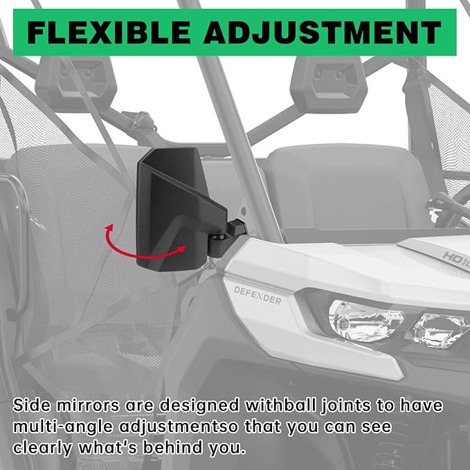 Defender Side Mirrors,The Spring Back Feature Allows Easy Reset After Fold,2024 New UTV Mirrors Compatible with Can Am Defender HD10 HD9 HD8 HD7 HD5,Suitable for No Door,Half Door,Full Door