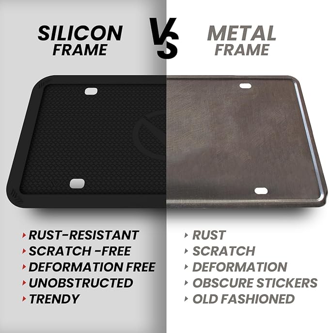 2 Pcs Silicone License Plate Frames with Polycarbonate Covers, Rust-Proof, Weather-Resistant, Easy Installation, Premium License Plate Protector for Cars with 2 Drainage Holes