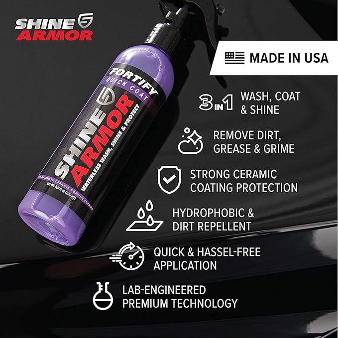 Car Wax Spray and Ceramic Coating for Cars - 3 in One Waterless Car Wash and Detailing for Maximum Shine - High Gloss Top Coat, Protective Auto Wax - 16FlOz by Shine Armor
