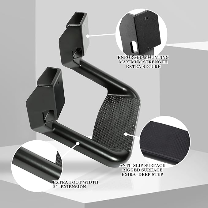 RULLINE Black Powder Coated Truck Side Step Set - 4 Pieces (1 Pair) with Mounting Brackets - Compatible with Chevy (Chevrolet), Ford, Toyota, GMC, Dodge RAM, and Jeep Trucks