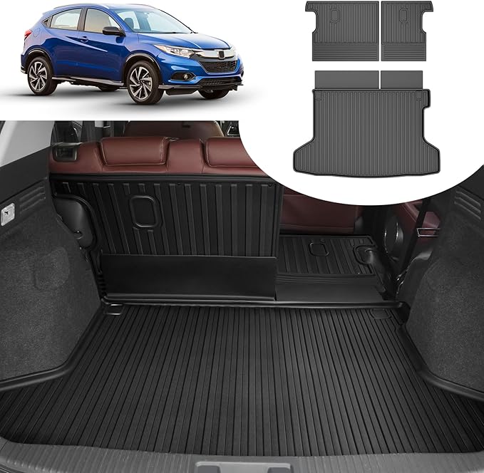 Cargo Liner & Backrest Mat Fit for Honda HR-V HRV 2016-2022 AWD: Cargo Mat with Backrest Mat Behind 2nd Row Back Seat Protector - All Weather Protection Trunk Mat with Back Seat Cover HRV Accessories