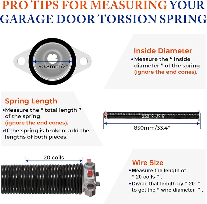Pair of 2" Garage Door Torsion Springs (0.250'' X 2'' X 30'') with Non-Slip Winding Bars & Gloves, Heavy-Duty Replacement, 18,000 Cycles, High Precision Electrophoresis Black Coated