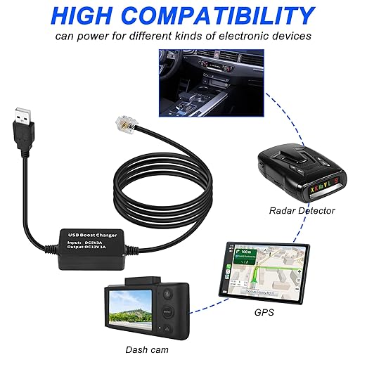 MEIRIYFA Radar Detector Power Cable,USB 5V to 12V RJ11 Radar Detectors Replacement Power Cord Step Up Boost Adapter Cable w/RJ-11 Telephone Connector(1.5M)