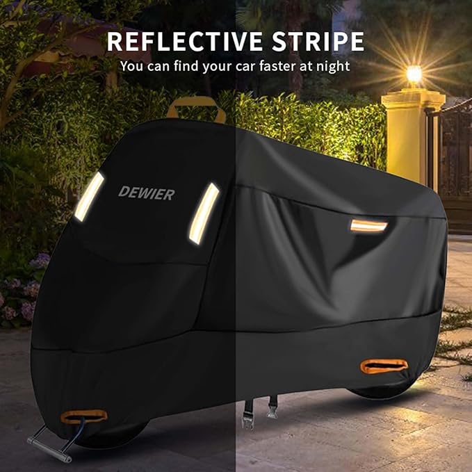 Motorcycle Cover Waterproof Outdoor, 420D Heavy Duty, XL90.5in, All Season Protection, Windproof Clasps, Storage Bag, Night Reflective Design, Fits Motorcycles, 1-2 Bikes Ebikes