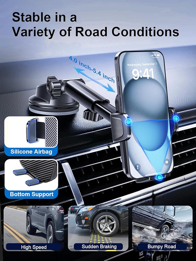 [Military-Grade 3-in-1 Purple Phone Holders for Your Car, [2025 Most Stable and Flexible Suction Cup] Vent Dashboard Windshield Cell Phone Mount Car Fit for All Phones, iPhone, Samsung