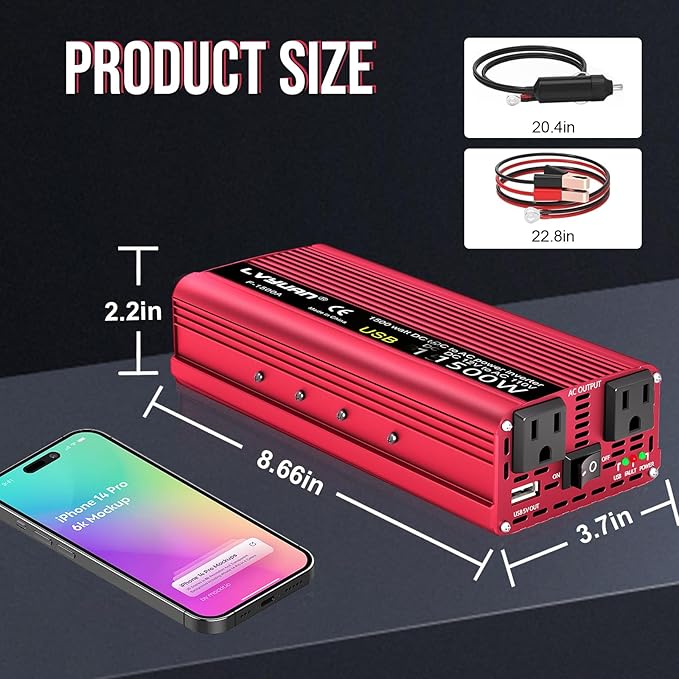 1000W Power Inverter 12V DC to 110V AC Car Plug Adapter Outlet Converter with Dual AC Outlet 3.4A USB 12 Volt Invertor Car Cigarette Lighter Inverter for Laptop Computer RV Truck
