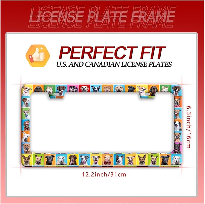 Dog License Plate Frame Puppy Pet License Plate Frames Funny Stainless Steel Accessories Cars Decor with 2 Holes and Screws Fits Standard Us Ca Vehicles License Plate Holder 12.2 X 6 Inch