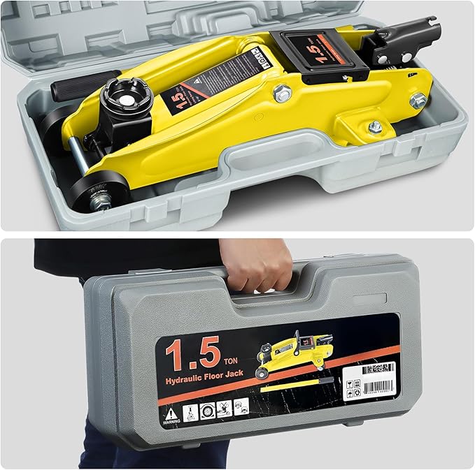 DNA MOTORING Low Profile Hydraulic Trolley Service/Floor Jack, 1.5 Ton (3000 lbs) Capacity, Lifting Range 5.3"-12", Yellow, TOOLS-00326-YL
