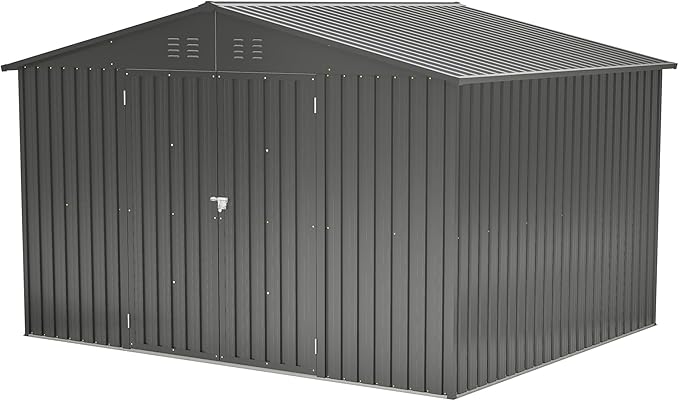 10X8 FT Outdoor Tool Storage Shed with Metal Foundation & Lockable Doors, All Weather Metal Sheds for Garden, Patio, Backyard, Lawn