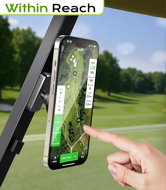 Magnetic Golf Cart Phone Holder Compatible with MagSafe iPhone 16 Pro Max Plus 15 14 13 12 Fits EZGO, Yamaha, Club Car, Icon, Golf Cart Accessories Essentials Gift for Friend Men Women Black