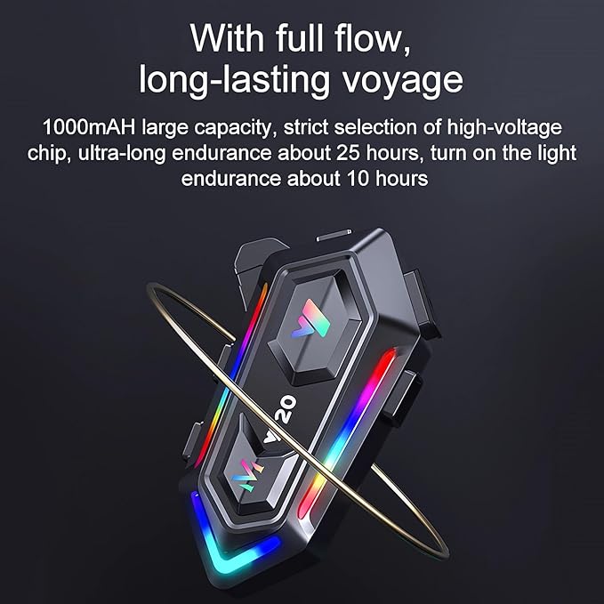 FEYA Motorcycle Helmet Speakers with 16-Types RGB Dazzling Lights High Battery Life Motorcycle Headphones Dual Noise Reduction/Automatic Answer/Call Music Control/Wake up Siri/IPX6