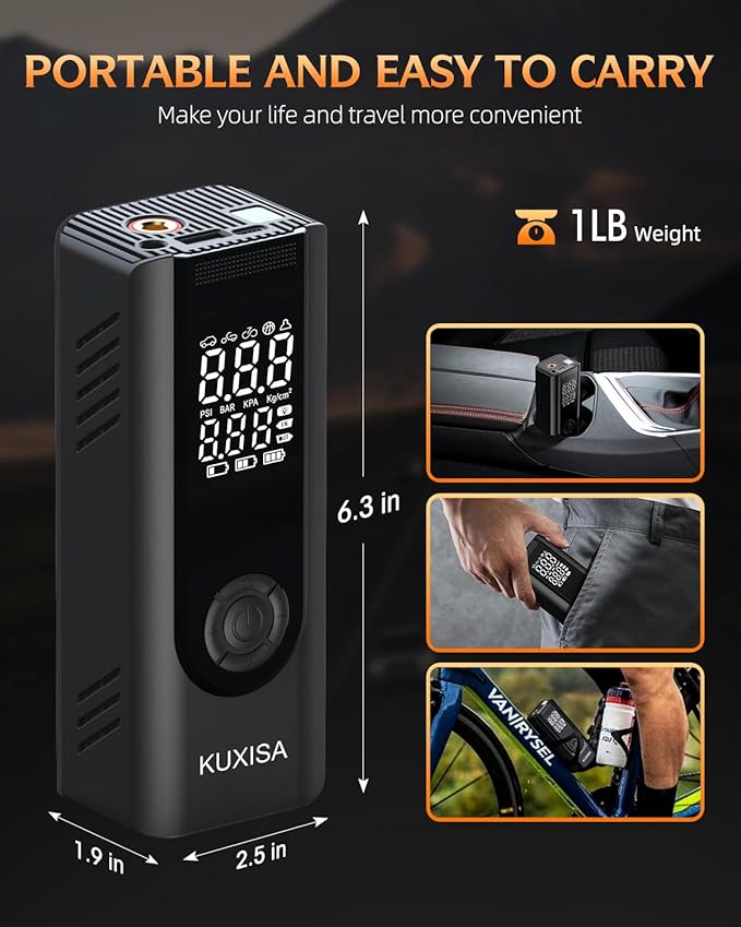 Tire Inflator Portable Air Compressor,180PSI & 3X Faster Air Pump for Car Tires with Digital Pressure Gauge, 25000mAh Air Compressor for Car, Motorcycle, Bicycle, Ball and More.