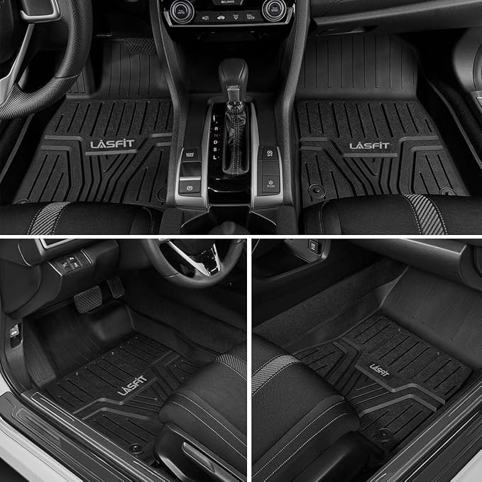 LASFIT Floor Mats for Honda Civic Sedan 2016-2021 & Hatchback 2017-2021 & Coupe 2016-2020, All Weather TPE Custom Fit Floor Liner, 1st & 2nd Row, Black