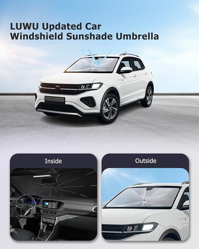 2025 Upgrade Car Windshield Sun Shade Windshield Sunshade Umbrella [Star Fabric] Protect Car from Sun Rays&Heat Damage Keeps Vehicle Cool, Spring Structure Edge Fits Sedans,SUVs,Trucks,Hatchbacks (M1)