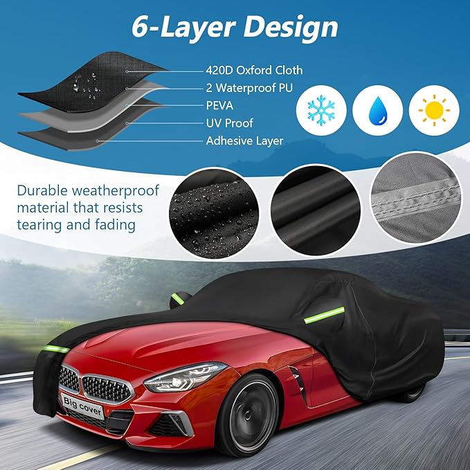 Car Cover for BMW Z4 E85 E86 E89 G29 Z4 M40i Coupe Roadster 2002-2025 Z4 Automobiles, Waterproof 420D Oxford Cover Outdoor Full Car Covers with Zipper Windproof Heavy Duty All Weather (Black)