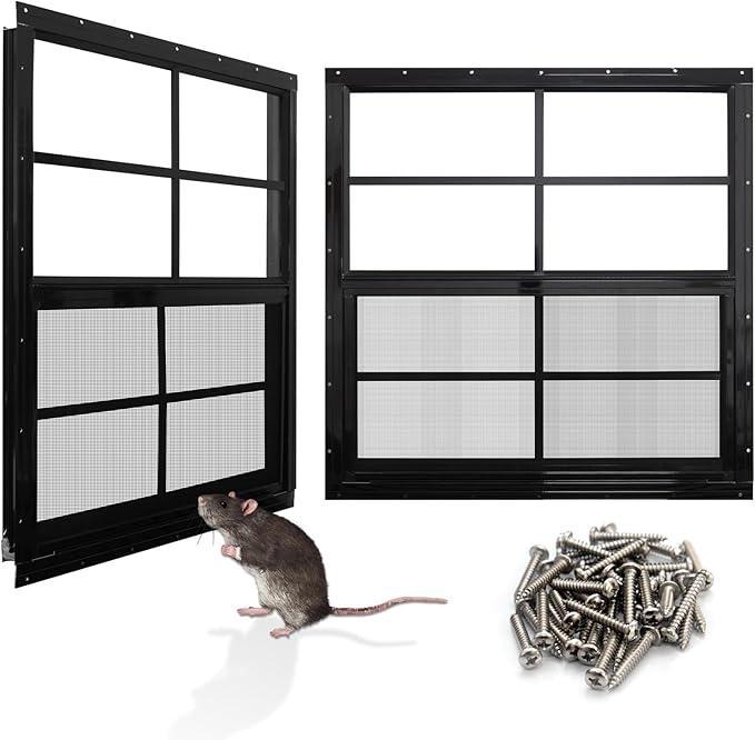 NeatiEase Upgraded Shed Windows 2 Pack, 36" x 36" Windows with Tempered Glass and Stainless Steel Screen for Shed, Chicken Coop, Playhouse, Household, Garage(Black)