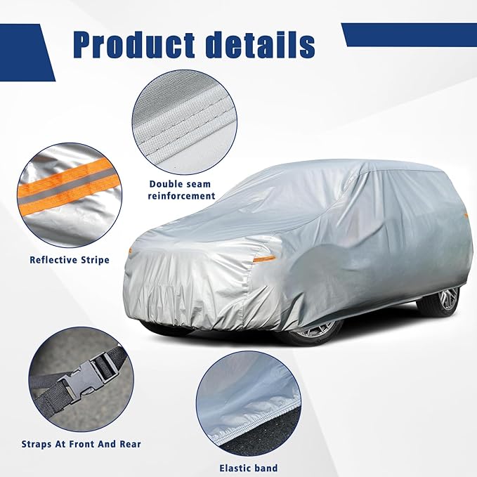 Kayme 6 Layers SUV Car Cover Custom Fit for Chevrolet Chevy Traverse (2009-2025) Waterproof All Weather for Automobiles, Outdoor Full Cover Rain Sun UV Protection.Silver