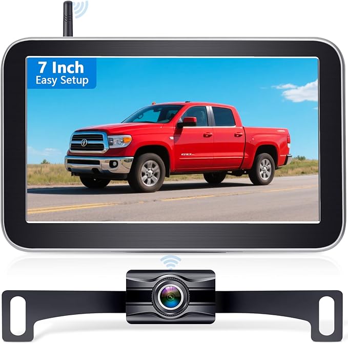Wireless Backup Camera for Trucks - 7 Inch Monitor, HD 1080P, Color Night Vision, 2 Channels, IP69 Waterproof Backup Camera for Pickups, Cars - Easy Install for Towing & Parking