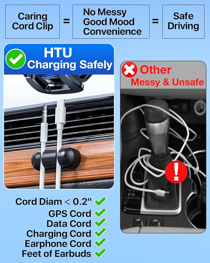 HTU 【Military-Grade】 Car Phone Holder,【Strongest & Longest Steel-Hook】 Car Vent Mount, Handsfree 360° Adjustable Automobile Cradle Air Clip Stand for iPhone 16 15 14 13 12 Pro Max Samsung, Black