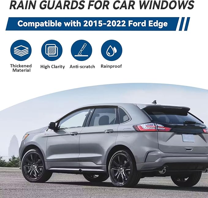 4pcs Window Visors Compatible with 2015-2024 Edge Front+Rear Smoke Tint Window Sun/Rain Guard Outside Mount Tape-On Vent