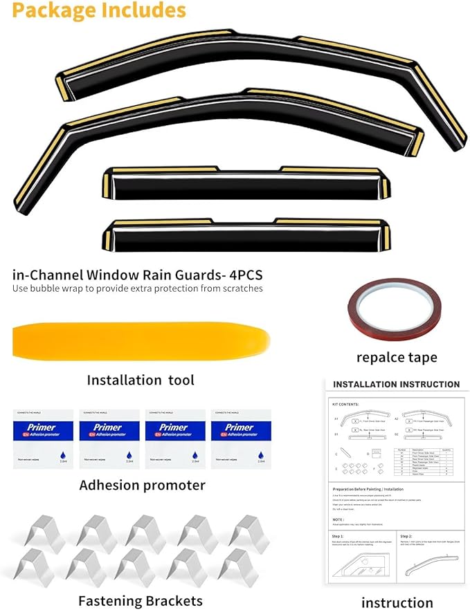 in-Channel Window Rain Guards Fit for Truck Chevy Silverado/GMC Sierra 2500HD 3500HD 2020-2025 Crew Cab Extra Durable Window Visors Window Deflectors Vent Shades Car Accessories-4 pcs 2-Q12
