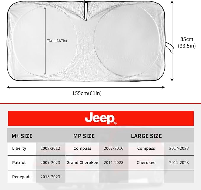 Windshield Sun Shade for Jeep Grand Cherokee SUV 2011-2026 Front Sunshade Car Sun Visor Cover Protector 210T Fold Shade Blocks UV Rays Car Accessories MP Keep Your Cars Interior Cool
