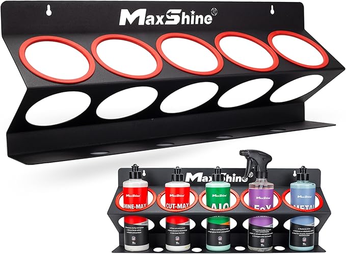 Maxshine Universal Detailing Spray Bottle Holder - Mobile Detailing & Car Garage Organizer, Holds 5 Sprayers (16/32oz) with 4 Small Holes, Lightweight Design, Easy Wall Mounting (Set 6)