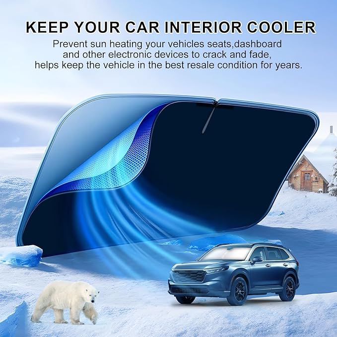 T TGBROS Windshield Sun Shade for Honda CRV 2023 2024 2025 4‑Layer Front Window Shade Cover Protector Custom Fit for CR-V Accessories UV/Heat Blocker, Foldable Visor (Fits LX/EX/EX-L/Sport)