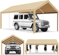COBIZI Carport 10x20ft Heavy Duty Portable Garage, 2.0 Powder Coated Frame(Better Than Galvanized), Waterproof Shelter with Built-in Sandbags, for Car/Boat/SUV, Khaki