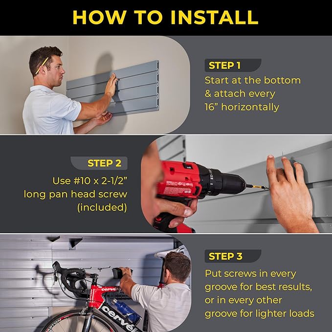 4'H x 8'W Slatwall Panel Garage Wall Organizer: Heavy Duty Wall Mounted PVC Wall Rack, Interlocking Slat Wall Paneling for Garage Wall Storage, Slatwall Board or Slatwall Shelves System - White