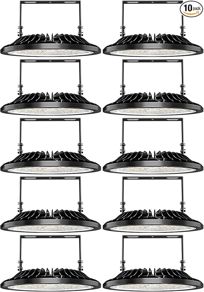 Viugreum High Bay LED Shop Lights, 200W UFO LED High Bay Light 20,000LM 120V LED High Bay Lights 5000K Daylight, Alternative to 900W MH/HPS for Garage Workshop Barn Factory Warehouse - 10 Pack