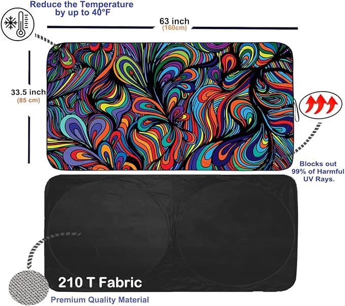Gven Car Windshield Sun Shade, Artistic Design Car Shade Foldable Windshield Sun Visor Heat-Reflective Sunshade for Summer (Abstract, L)