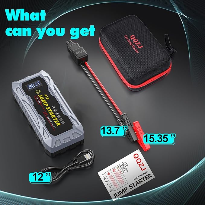 Car Jump Starter Portable 6000A Peak Battery Booster for up to 10.0L Gas/10L Diesel Engine,12V Lithium SuperSafe Jump Box, Jumper Starter Pack Charger Cable USB Quick Charge QC3.0 and Type-C Port