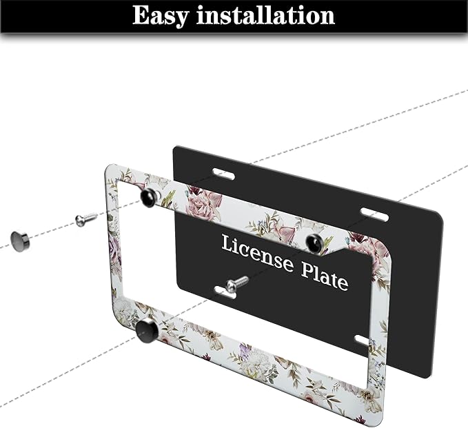 License Plate Bracket for Women Multicolor License Plate Frames for Men Vintage Floral Aluminum Metal Car Accessory 2 Pack with Screw Covers Set