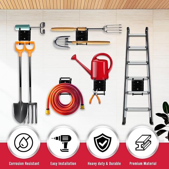 4-Piece 9.4" Heavy Duty Garage Hooks, Sturdy Utility Hooks Holds 55 LB Wall Mount Garden Tool Organizer Hangers for Hanging Shovel Ladder Chairs Strollers Power Tool Tire and More (Black)