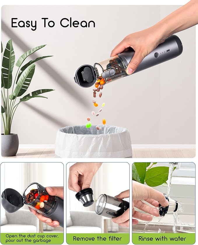 Car Vacuum, Aluminum Alloy V8 Handheld Vacuum Portable, Durable Cordless Vacuum with 16000PA Suction Power, Easy to Clean, Vaccum for Car, Office Desk, Keyboards