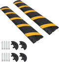 6FT Speed Bumps Wite End for Road, Heavy-Duty 25,000 Lbs Capacity Traffic Rubber Speed Humps with 2 Channel Floor Cord Cover for Asphalt Concrete Gravel Driveway Road