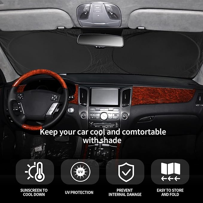Foldable Windshield Sun Shades for 2021-2023 Nissan Frontier, Sunshade Cover Protector Custom Fit Nissan Xterra Armada Reflector Sun Visor Front Window Shade Cool Car Accessories-(61" x 33.5")