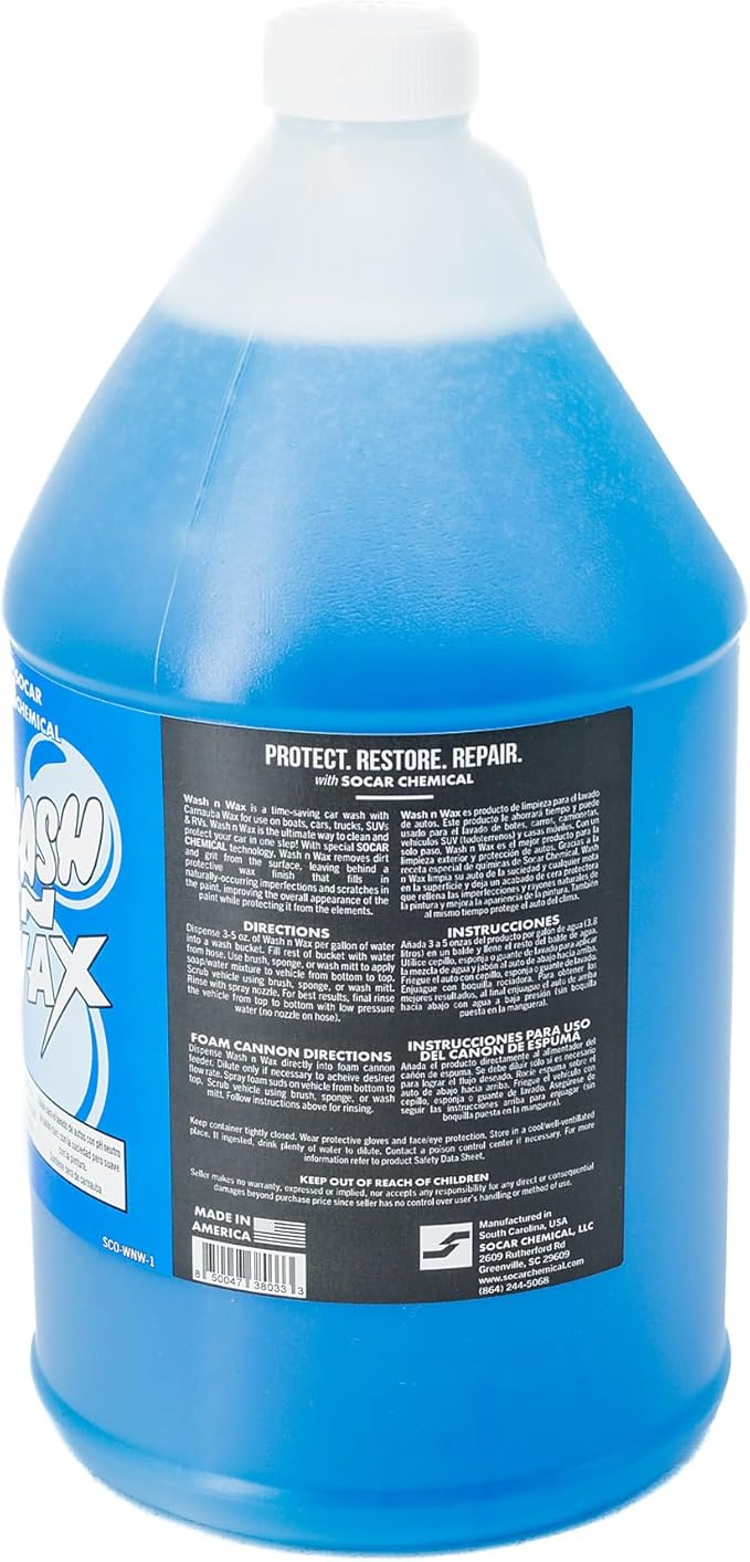 SOCAR Wash N Wax Car Wash Soap - pH Neutral, Carnauba Wax, 4 Gal., Model# SCO-WNW-4