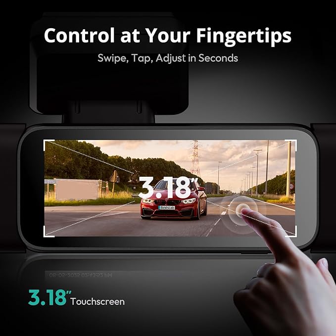 3K 4 Channel Dash Cam, 560° All-Sides View, Front and Rear Inside Car Camera with 3.18”Touch Screen, Dash Camera 24/7 Parking Mode, Built-in GPS 5.8G WiFi Night Vision Voice Control, Free 128GB Card