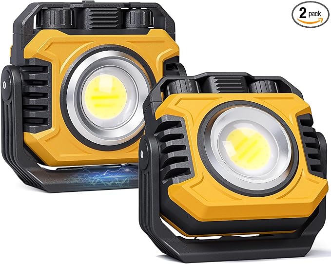 Samyoung 2 Pack 2400LM Super Bright Rechargeable Work Light, 28 Hours Long Lasting Stepless 2700-8000K White Warm & Brightness Magnetic LED Work Light, Ultralight 360°Rotating Portable Light with Hook