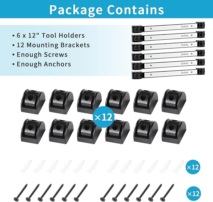 6 Pieces 12" Magnetic Tool Holder Strip, Stainless Steel Surface Tool Magnet Bar, Metal Tool Organizer Rack for Garage Organization, Easy To Install in Workshop, Mounting Screws Included