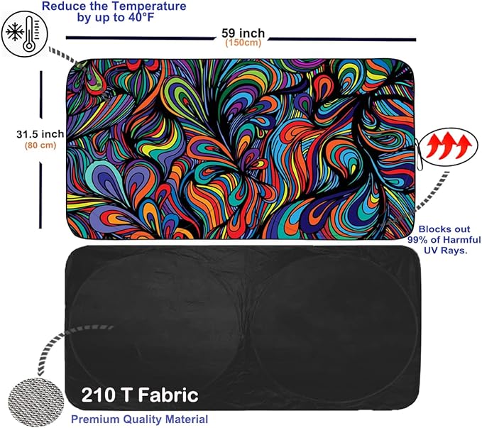 Gven Car Windshield Sun Shade, Artistic Design Car Shade Foldable Windshield Sun Visor Heat-Reflective Sunshade for Summer (Abstract, S)