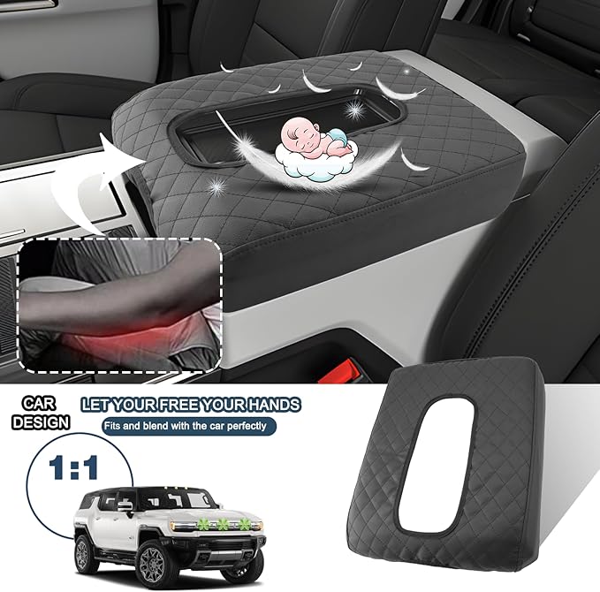 Ruiya Hummer EV Armrest Cover,for Hummer EV Accessories Center Console Cover Soft Comfy Thicken Armrest Lid Cover Compatible with 2022 2023 2024 2025 2026 Hummer EV Pickup/SUV