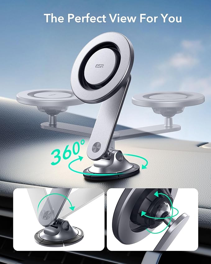 ESR for MagSafe Car Mount, Dashboard Magnetic Phone Holder for Car, 360° Rotation,Car Phone Holder Mount for iPhone 16/16e/15/14/13/12, Galaxy S25, Strong Magnets,Car Accessories(with 2 Mental Rings)