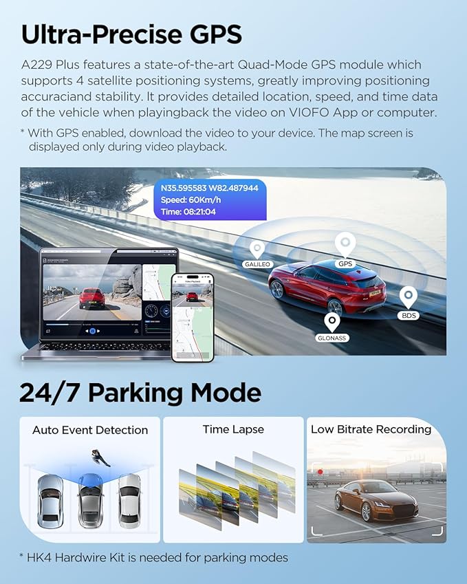 VIOFO A229 Plus Dash Cam Front and Rear, Dual STARVIS 2 Sensors, 2 Channel HDR, 1440P+1440P Voice Control Car Dash Camera, 5GHz Wi-Fi, Support 512GB Max, Voice Control, Ultra-Precise GPS