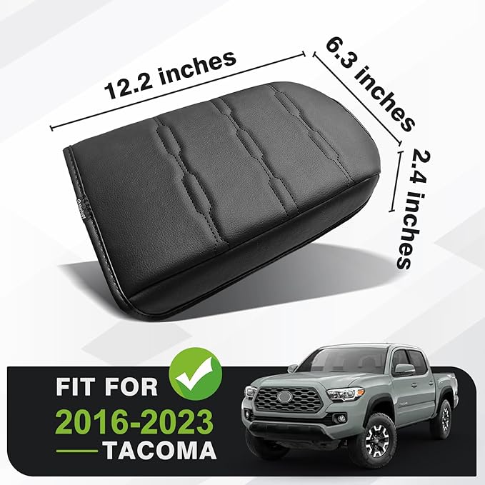 Muslogy Center Console Armrest Cover Compatible with Toyota Tacoma 2016-2023 Comfort Armrest Pad Arm Rest Cushion Vegan Leather Protector Regular Thick